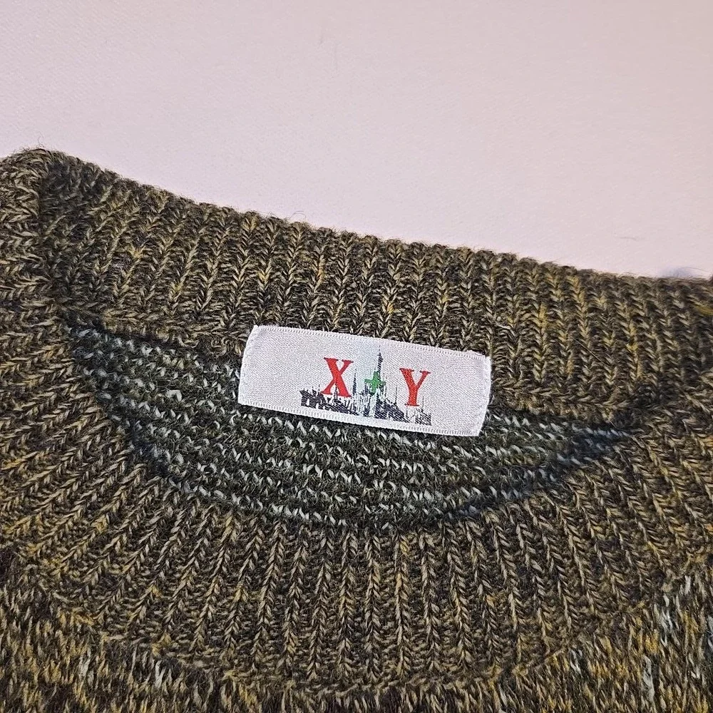 VTG X + Y Knit Wool XL Sweater Acrylic‎ Green Animal Pattern Knit Crewneck 1990s